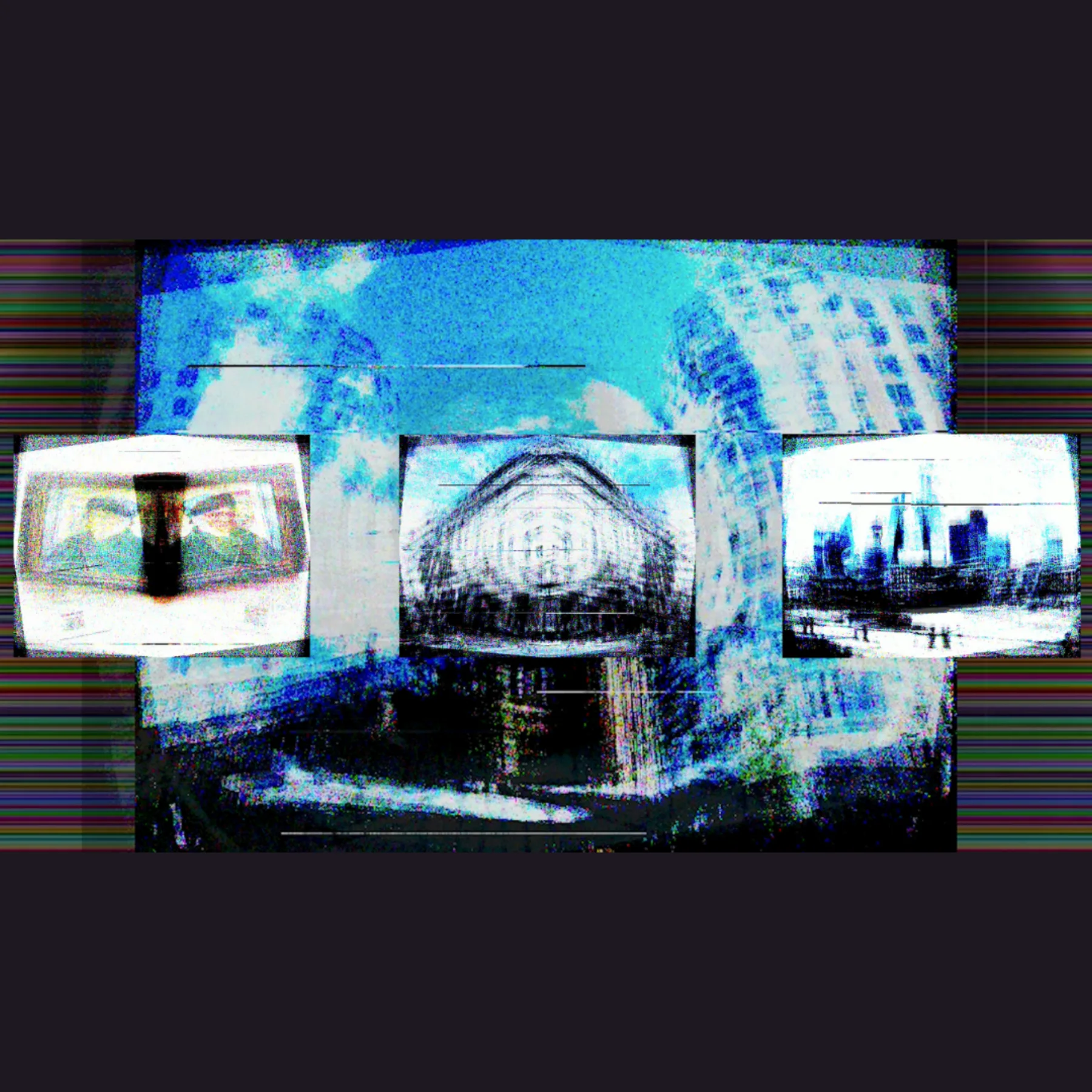 Blue computational image from Digital Echoes, layered with fragments of remembered places.